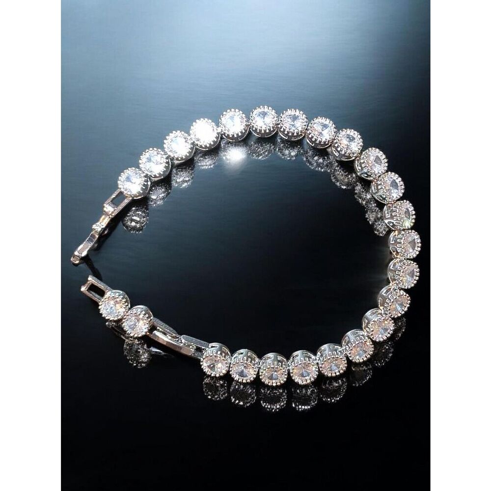 14k White GP Round CZ Bracelet With Extender New In Box